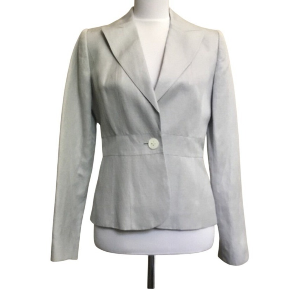 ANN TAYLOR Gray Silk Linen Blend One Button Blazer Jacket‎ Size 0 Petite